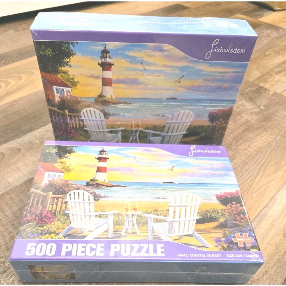 13176 Coastal Sunset 500 Piece Jigsaw Puzzle Fishwisdom SEALED NEW Nice